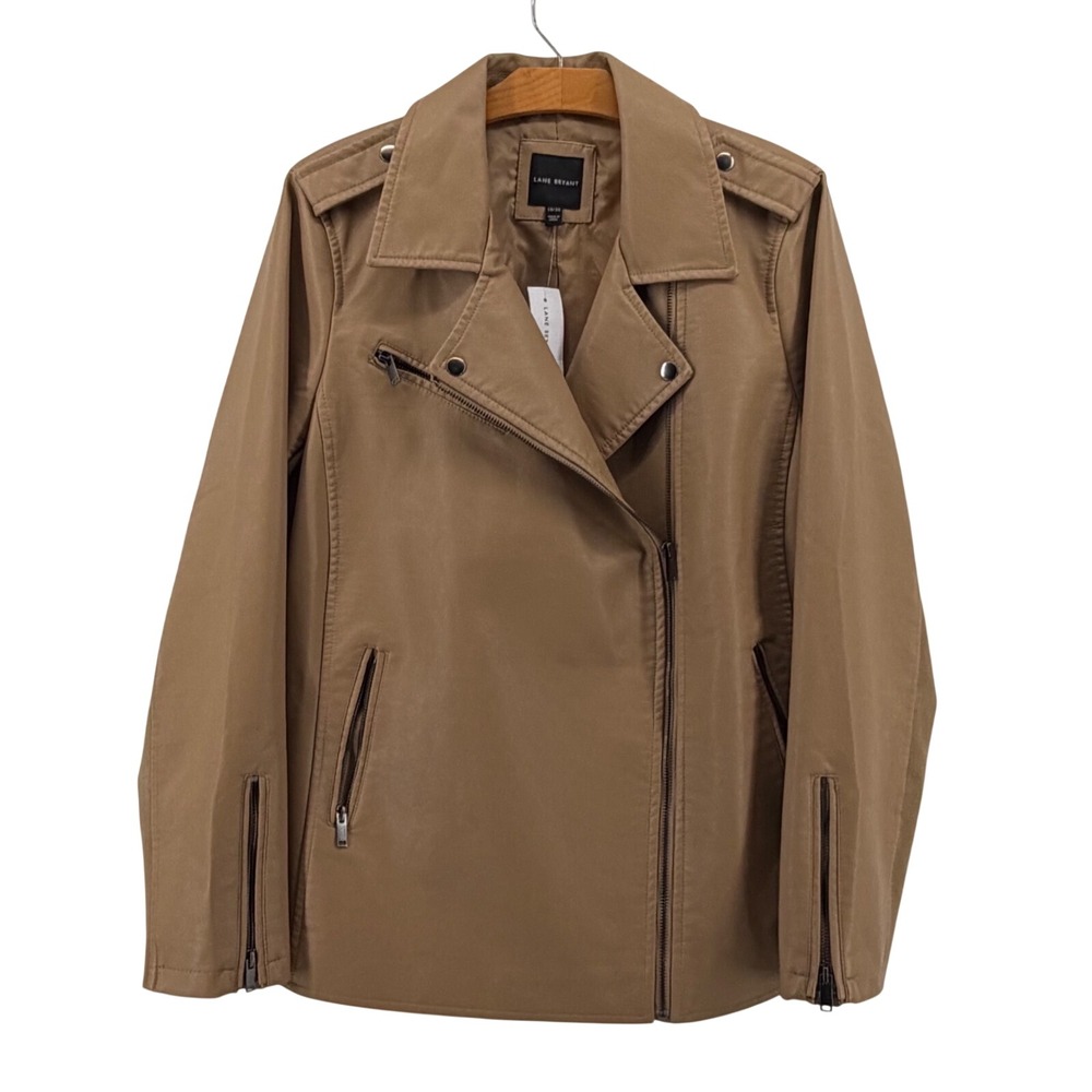 Lane Bryant Faux Leather Moto Biker Jacket Tan Camel Plus Size 18/20 NWT